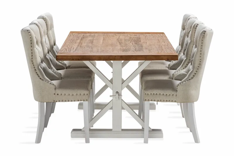 Ruokailuryhmä Yorkshire 200 cm Jatkettava 6 Lossmen tuolia - Ruskea / Valkoinen - Huonekalut - Pöytä & ruokailuryhmä - Ruokailuryhmä