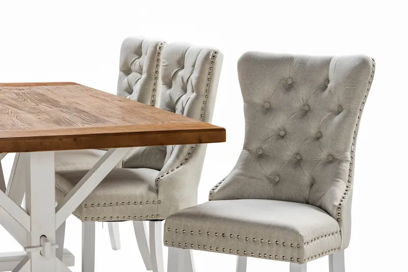 Ruokailuryhmä Yorkshire 200 cm Jatkettava 6 Lossmen tuolia - Ruskea / Valkoinen - Huonekalut - Pöytä & ruokailuryhmä - Ruokailuryhmä