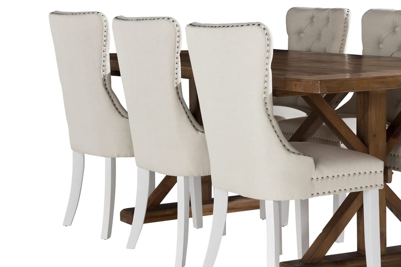 Ruokailuryhmä Yorkshire 200 cm Jatkettava 6 Lossmen tuolia - Ruskea - Huonekalut - Pöytä & ruokailuryhmä - Ruokailuryhmä