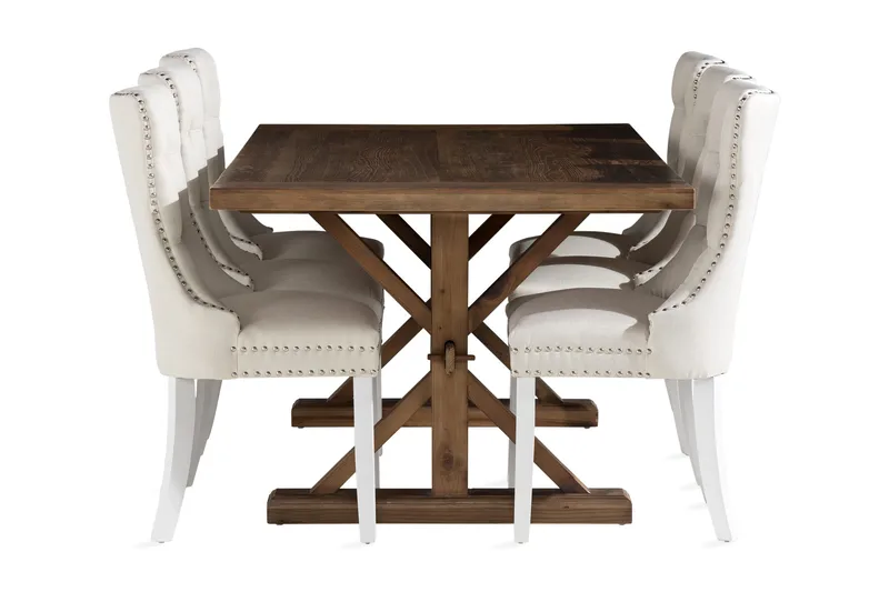 Ruokailuryhmä Yorkshire 200 cm Jatkettava 6 Lossmen tuolia - Ruskea - Huonekalut - Pöytä & ruokailuryhmä - Ruokailuryhmä