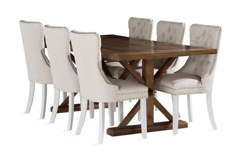 Ruokailuryhmä Yorkshire 200 cm Jatkettava 6 Lossmen tuolia, Ruskea