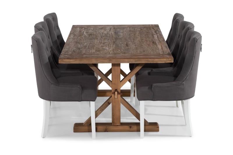 Ruokailuryhmä Yorkshire 200 cm Jatkettava 6 Ophelia tuolia - Luonnonväri/Harmaa/Valk - Huonekalut - Pöytä & ruokailuryhmä - Ruokailuryhmä