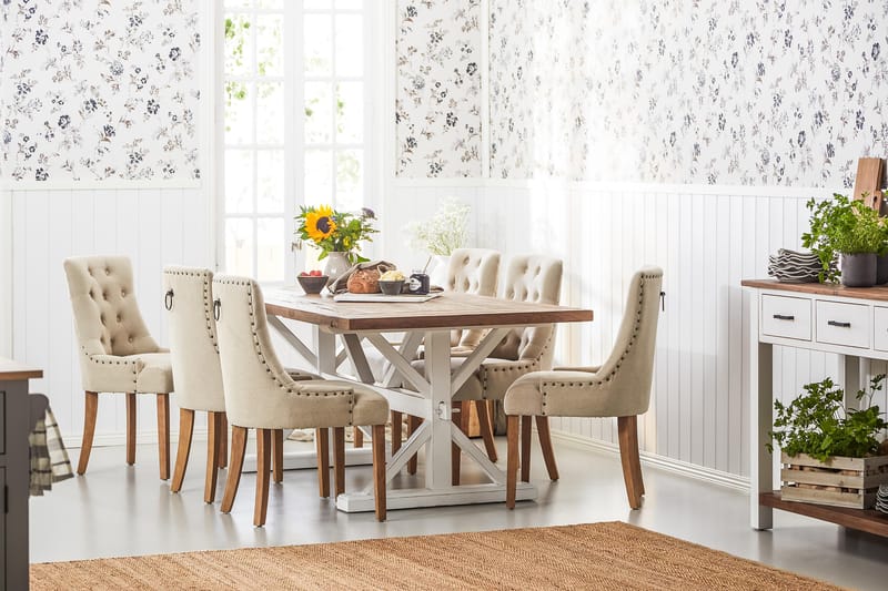 Ruokailuryhmä Yorkshire 200 cm Jatkettava 6 Ophelia tuolia - Luonnonväri/Valk/Beige - Huonekalut - Pöytä & ruokailuryhmä - Ruokailuryhmä