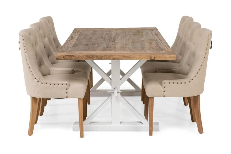 Ruokailuryhmä Yorkshire 200 cm Jatkettava 6 Ophelia tuolia - Luonnonväri/Valk/Beige - Huonekalut - Pöytä & ruokailuryhmä - Ruokailuryhmä