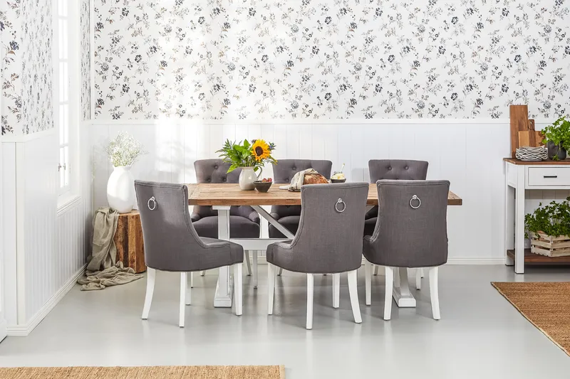 Ruokailuryhmä Yorkshire 200 cm Jatkettava 6 Ophelia tuolia - Luonnonväri/Valk/Harmaa - Huonekalut - Pöytä & ruokailuryhmä - Ruokailuryhmä