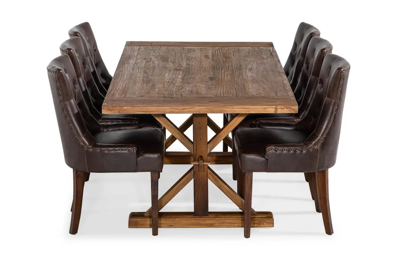 Ruokailuryhmä Yorkshire Jatkettava 200 cm 6 Hermione Tuolia - Luonnonväri/Ruskea - Huonekalut - Pöytä & ruokailuryhmä - Ruokailuryhmä