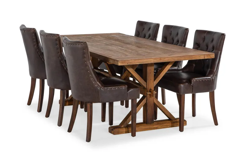 Ruokailuryhmä Yorkshire Jatkettava 200 cm 6 Hermione Tuolia, Luonnonväri/Ruskea