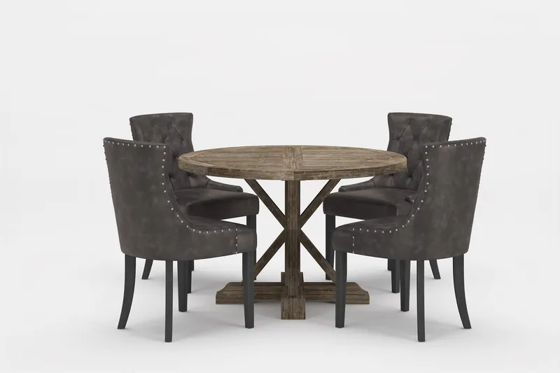 Ruokailuryhmä Yorkshire Premium 120 cm Pyöreä 4 Hermione tuo, Harmaa/Ruskea