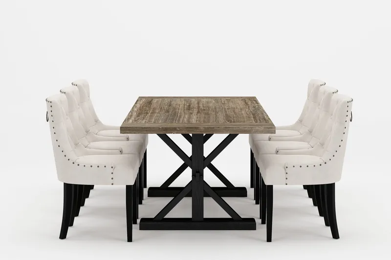 Ruokailuryhmä Yorkshire Premium 200-290 cm 6 Ophelia tuolia, Valkoinen/Ruskea