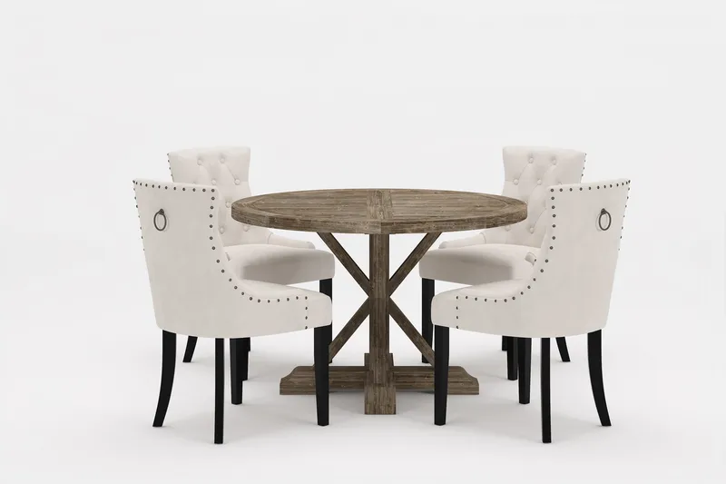 Ruokailuryhmä Yorkshire Premium 120 cm Pyöreä 4 Ophelia tuo, Valkoinen/Ruskea