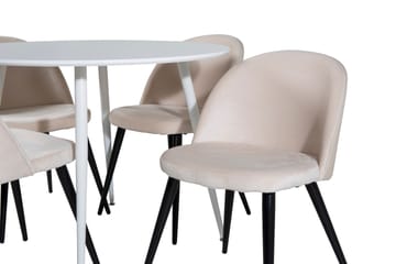 Ruokailuryhmä Pinilla 100 cm Pyöreä 4 Luisa samettituolia - Valkoinen/Beige - Huonekalut - Pöytä & ruokailuryhmä - Ruokailuryhmä