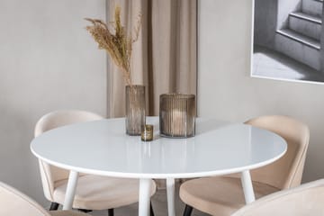 Ruokailuryhmä Pinilla 100 cm Pyöreä 4 Luisa samettituolia - Valkoinen/Beige - Huonekalut - Pöytä & ruokailuryhmä - Ruokailuryhmä