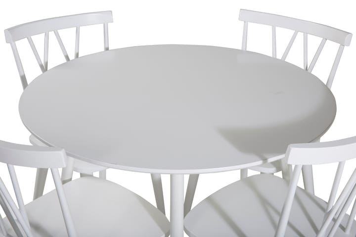 Ruokailuryhmä Pinilla 100 cm Pyöreä 4 Steinar tuolia - Valkoinen - Ruokailuryhmä