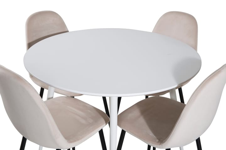 Ruokailuryhmä Pinilla 100 cm Pyöreä 4 Tommy tuolia - Valkoinen/Musta/Beige - Ruokailuryhmä