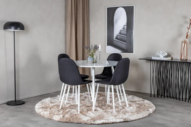 Ruokailuryhmä Pinilla 100 cm Pyöreä 4 Yegua tuolia - Valkoinen/Musta - Huonekalut - Pöytä & ruokailuryhmä - Ruokailuryhmä