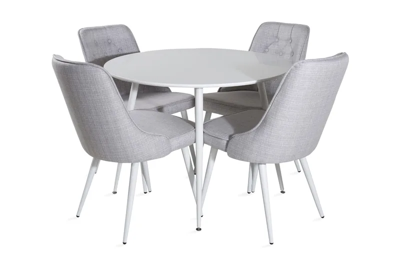 Ruokailuryhmä Pinilla 100 cm Pyöreä 4 Chantor tuolia, Valkoinen/Harmaa