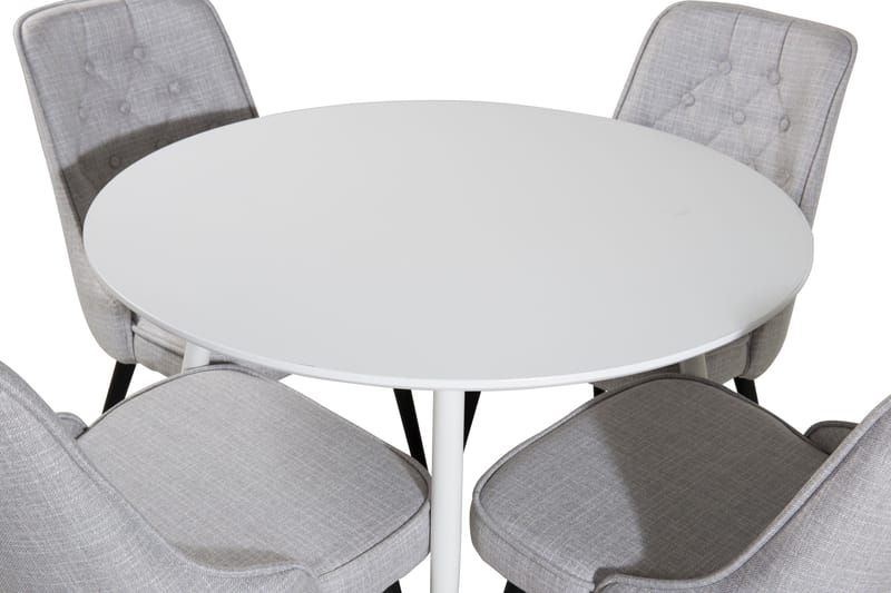 Ruokailuryhmä Pinilla 100 cm Pyöreä 4 Chantor tuolia - Valkoinen/Harmaa - Huonekalut - Pöytä & ruokailuryhmä - Ruokailuryhmä