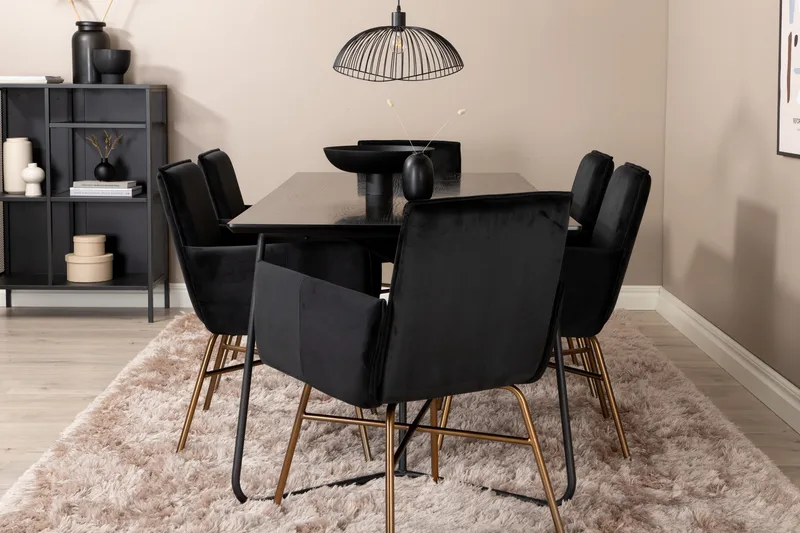 Ruokailuryhmä Pipaon 190 cm sis 6 Pipaon tuolia, Musta/Kupari