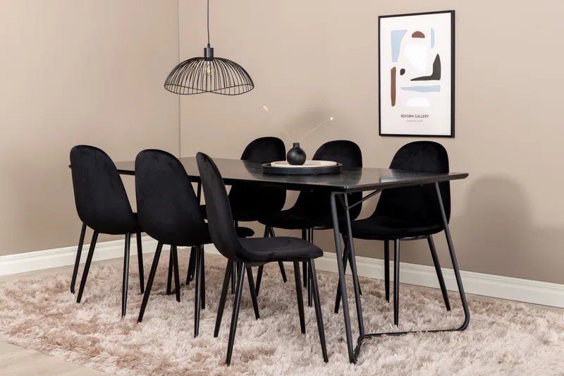 Ruokailuryhmä Pipaon 190 cm sis 6 Tommy tuolia, Musta