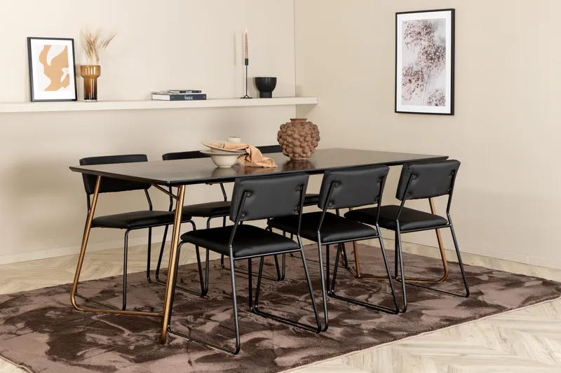 Ruokailuryhmä Pipaon 190 cm sis 6 Kenten tuolia, Musta/Kupari