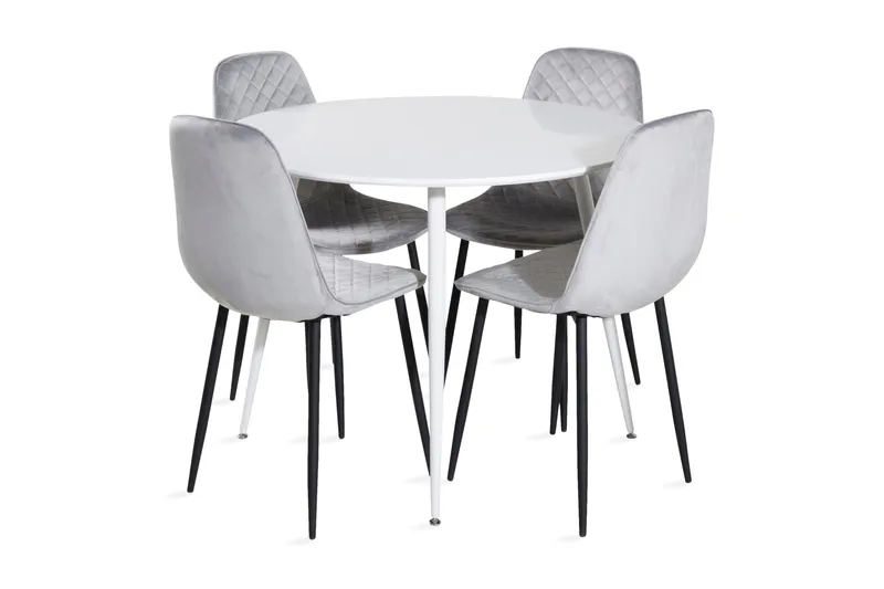 Ruokailuryhmä Pinilla 100 cm Pyöreä 4 Yegua tuolia, Valkoinen/Harmaa/Musta