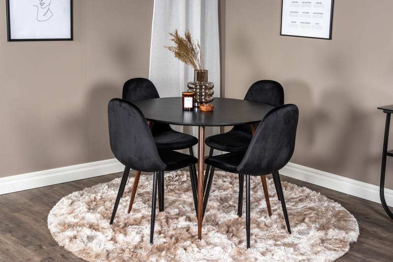 Ruokailuryhmä Pinilla Pyöreä 4 Tommy Tuolia - Musta/Ruskea - Huonekalut - Pöytä & ruokailuryhmä - Ruokailuryhmä