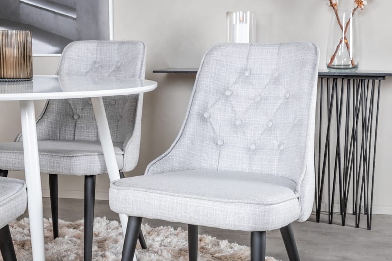 Ruokailuryhmä Pinilla 100 cm Pyöreä 4 Chantor tuolia - Valkoinen/Harmaa - Huonekalut - Pöytä & ruokailuryhmä - Ruokailuryhmä