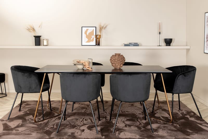 Ruokailuryhmä Pipaon 190 cm sis 6 Beraid tuolia - Musta/Kupari - Huonekalut - Pöytä & ruokailuryhmä - Ruokailuryhmä