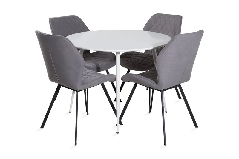 Ruokailuryhmä Pinilla 100 cm Pyöreä 4 Pombriego tuolia, Valkoinen/Harmaa/Musta