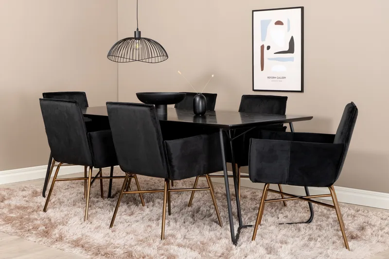 Ruokailuryhmä Pipaon 190 cm sis 6 Pipaon tuolia - Musta/Kupari - Huonekalut - Pöytä & ruokailuryhmä - Ruokailuryhmä