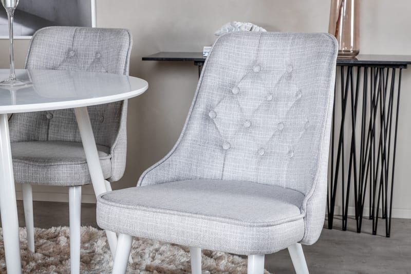 Ruokailuryhmä Pinilla 100 cm Pyöreä 4 Chantor tuolia - Valkoinen/Harmaa - Huonekalut - Pöytä & ruokailuryhmä - Ruokailuryhmä