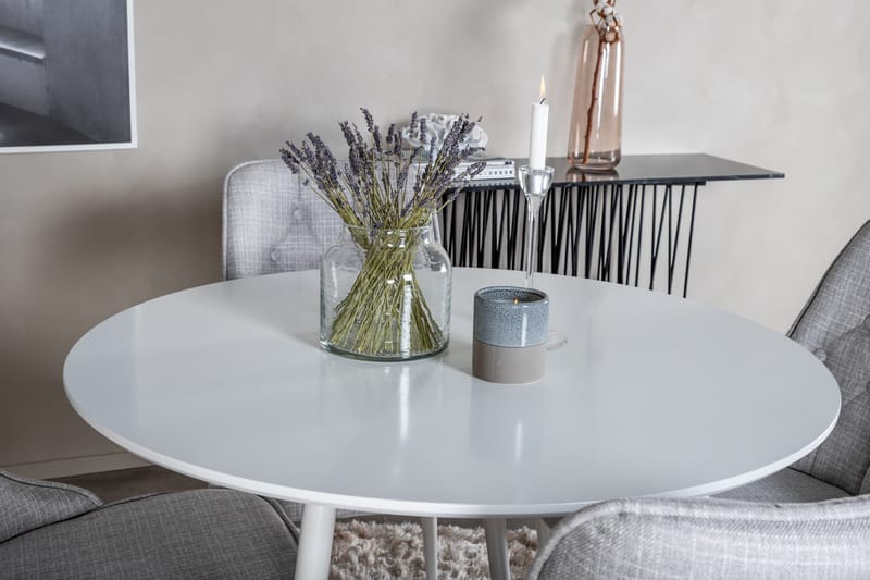 Ruokailuryhmä Pinilla 100 cm Pyöreä 4 Chantor tuolia - Valkoinen/Harmaa - Huonekalut - Pöytä & ruokailuryhmä - Ruokailuryhmä