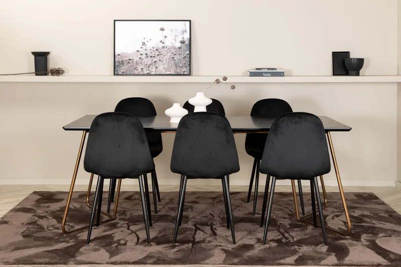 Ruokailuryhmä Pipaon 190 cm sis 6 Tommy tuolia, Musta/Kupari