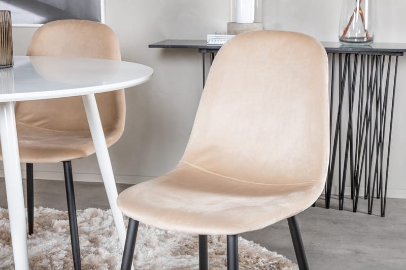 Ruokailuryhmä Pinilla 100 cm Pyöreä 4 Tommy tuolia - Valkoinen/Musta/Beige - Huonekalut - Pöytä & ruokailuryhmä - Ruokailuryhmä