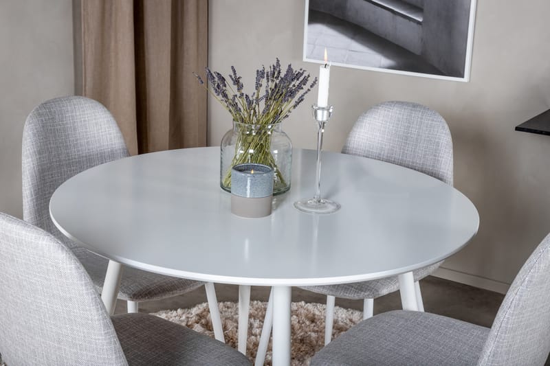 Ruokailuryhmä Pinilla 100 cm Pyöreä 4 Yegua tuolia - Valkoinen/Harmaa - Huonekalut - Pöytä & ruokailuryhmä - Ruokailuryhmä