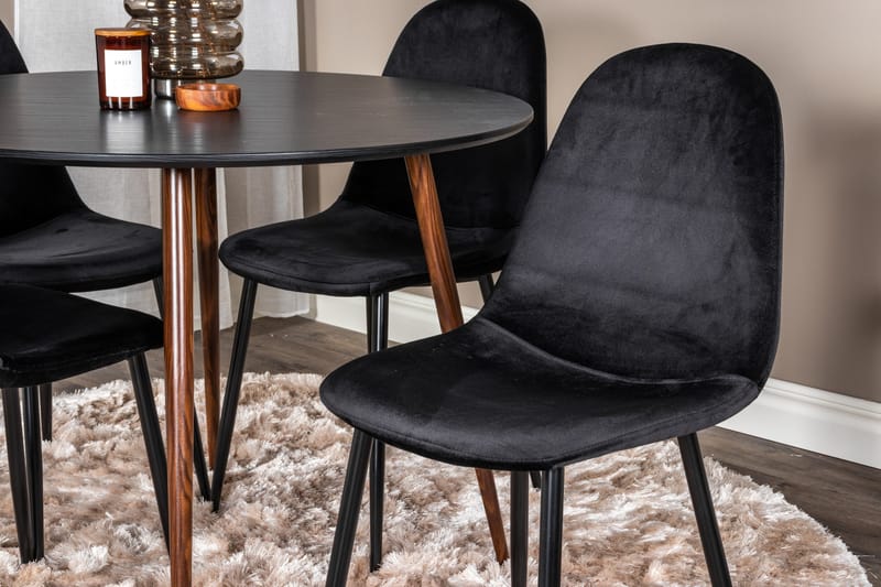 Ruokailuryhmä Pinilla Pyöreä 4 Tommy Tuolia - Musta/Ruskea - Huonekalut - Pöytä & ruokailuryhmä - Ruokailuryhmä