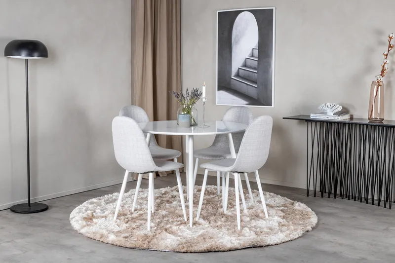 Ruokailuryhmä Pinilla 100 cm Pyöreä 4 Yegua tuolia, Valkoinen/Harmaa