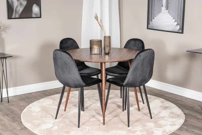 Ruokailuryhmä Pinilla 100 cm Pyöreä 4 Tommy tuolia - Ruskea/Musta - Huonekalut - Pöytä & ruokailuryhmä - Ruokailuryhmä