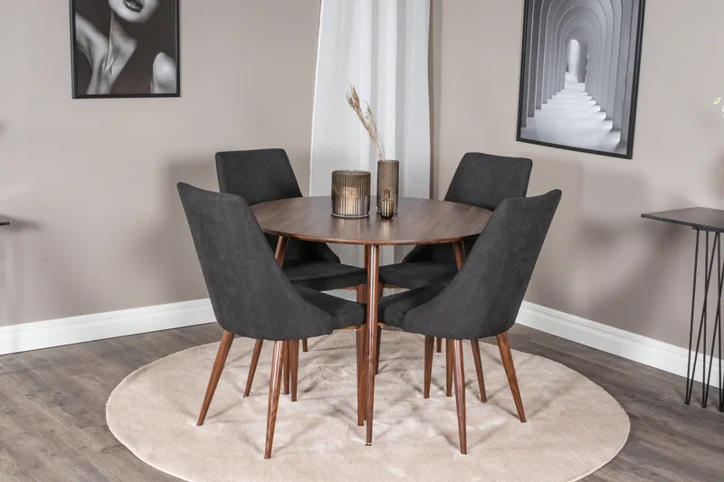 Ruokailuryhmä Pinilla 100 cm Pyöreä 4 Mues tuolia - Ruskea/Musta - Huonekalut - Pöytä & ruokailuryhmä - Ruokailuryhmä