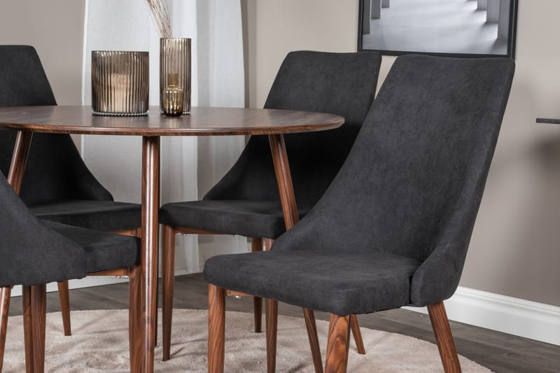 Ruokailuryhmä Pinilla 100 cm Pyöreä 4 Mues tuolia - Ruskea/Musta - Huonekalut - Pöytä & ruokailuryhmä - Ruokailuryhmä