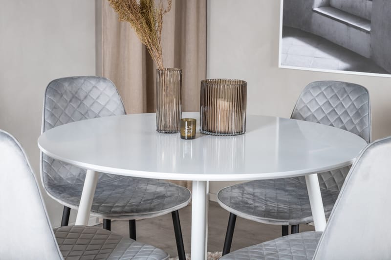 Ruokailuryhmä Pinilla 100 cm Pyöreä 4 Yegua tuolia - Valkoinen/Harmaa/Musta - Huonekalut - Pöytä & ruokailuryhmä - Ruokailuryhmä