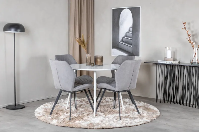 Ruokailuryhmä Pinilla 100 cm Pyöreä 4 Pombriego tuolia - Valkoinen/Harmaa/Musta - Huonekalut - Pöytä & ruokailuryhmä - Ruokailuryhmä