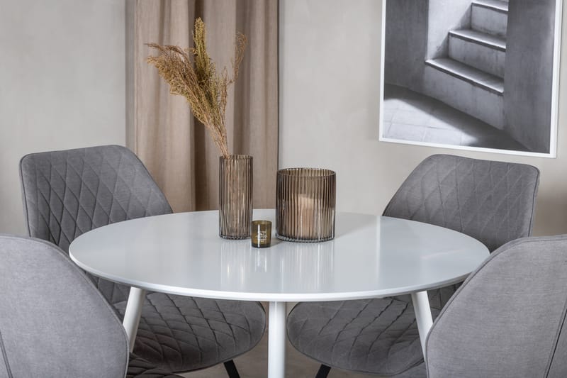 Ruokailuryhmä Pinilla 100 cm Pyöreä 4 Pombriego tuolia - Valkoinen/Harmaa/Musta - Huonekalut - Pöytä & ruokailuryhmä - Ruokailuryhmä