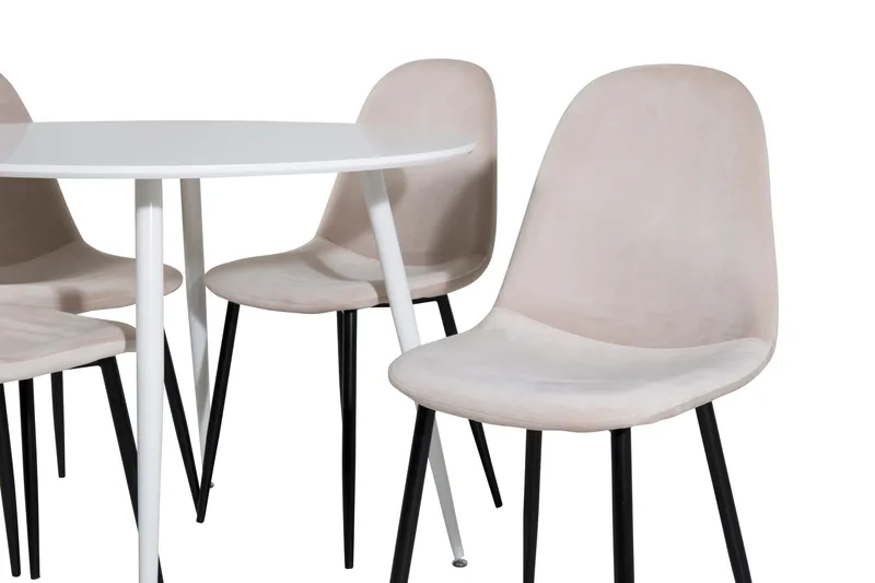 Ruokailuryhmä Pinilla 100 cm Pyöreä 4 Tommy tuolia - Valkoinen/Musta/Beige - Huonekalut - Pöytä & ruokailuryhmä - Ruokailuryhmä