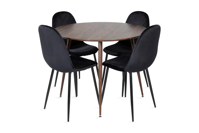 Ruokailuryhmä Pinilla 100 cm Pyöreä 4 Tommy tuolia, Ruskea/Musta