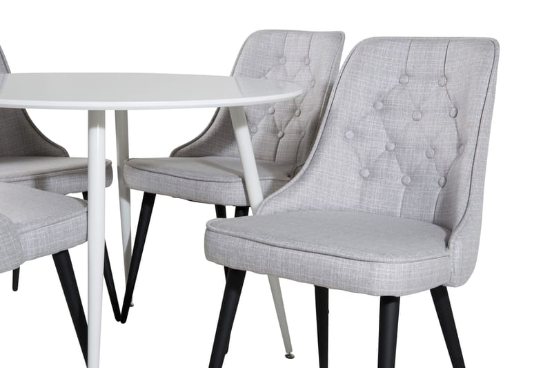 Ruokailuryhmä Pinilla 100 cm Pyöreä 4 Chantor tuolia - Valkoinen/Harmaa - Huonekalut - Pöytä & ruokailuryhmä - Ruokailuryhmä