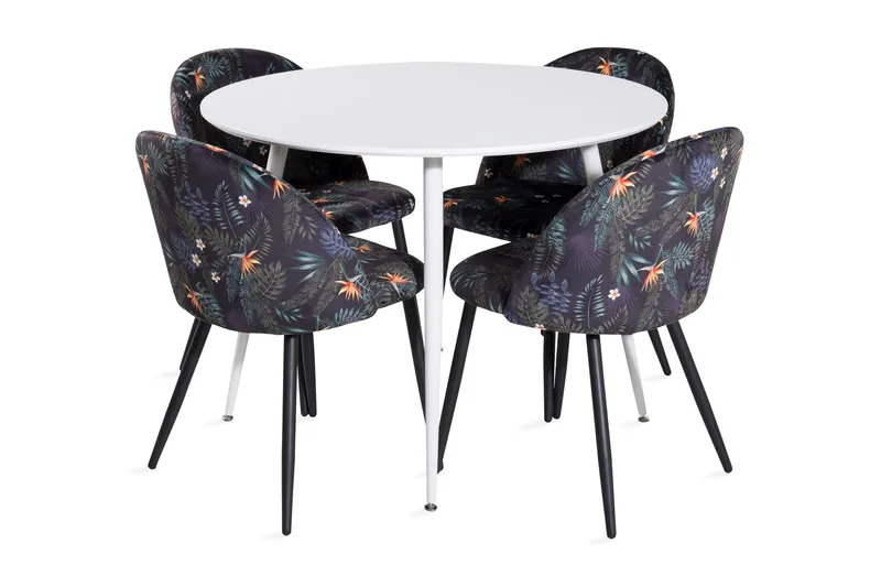 Ruokailuryhmä Pinilla 100 cm Pyöreä 4 Longreone tuolia, Valkoinen/Sininen/Musta