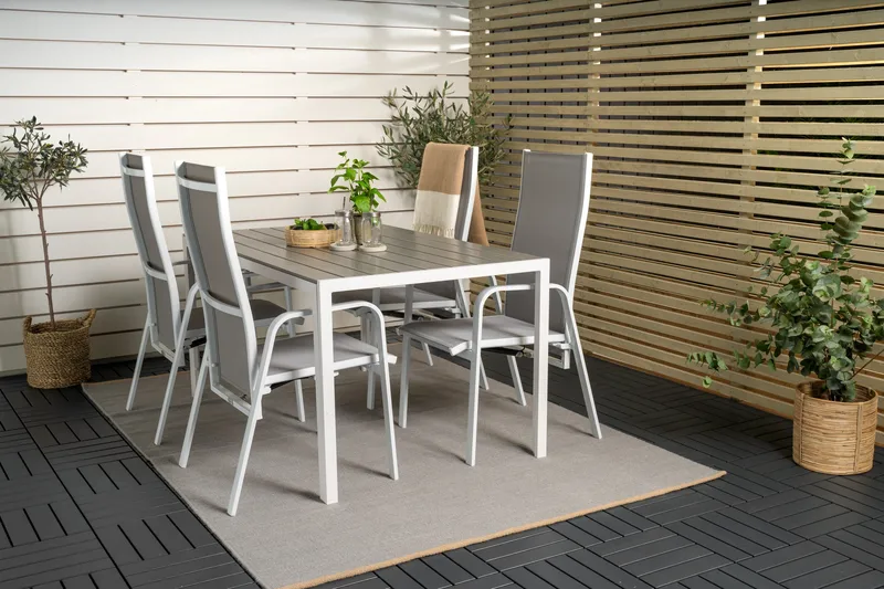 Ruokapöytä ja 4 Dusternbrook nojatuolia - Polywood/Valkoinen - Puutarhakalusteet - Ulkoryhmä - Ruokailuryhmät ulos