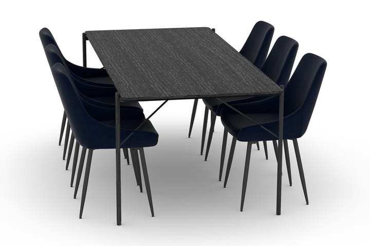 Ruokapöytä Leeling 200 cm 6 Bergviken tuolia - Musta - Ruokailuryhmä
