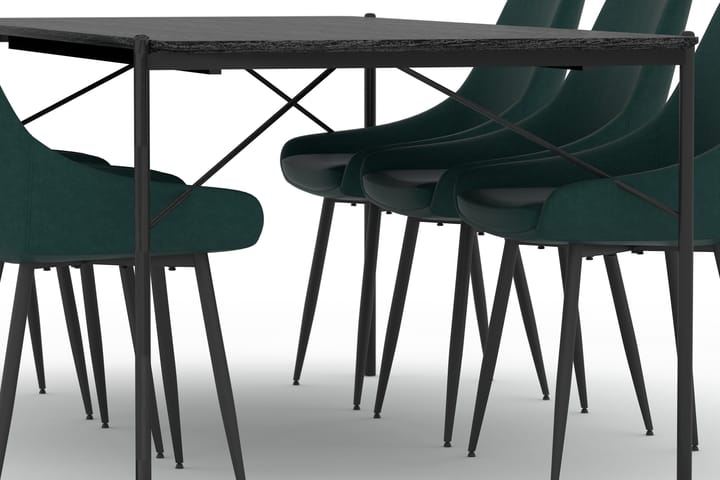 Ruokapöytä Leeling 200 cm 6 Bergviken tuolia - Musta - Ruokailuryhmä